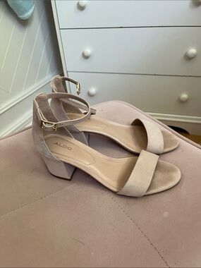 Aldo Blush Suede Ankle-Strap Block Heel Sandals